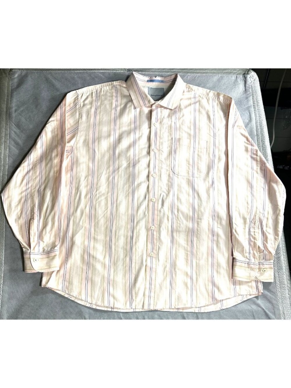 Tommy Bahama Mens XXL Lng Sleeve Button Down Shirt Striped Pink Blue 100% Cotton